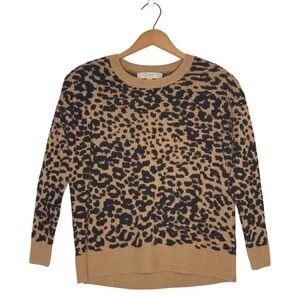 LOFT Cheetah Print‎ Sweater Camel Tan Brown Cropped XS
